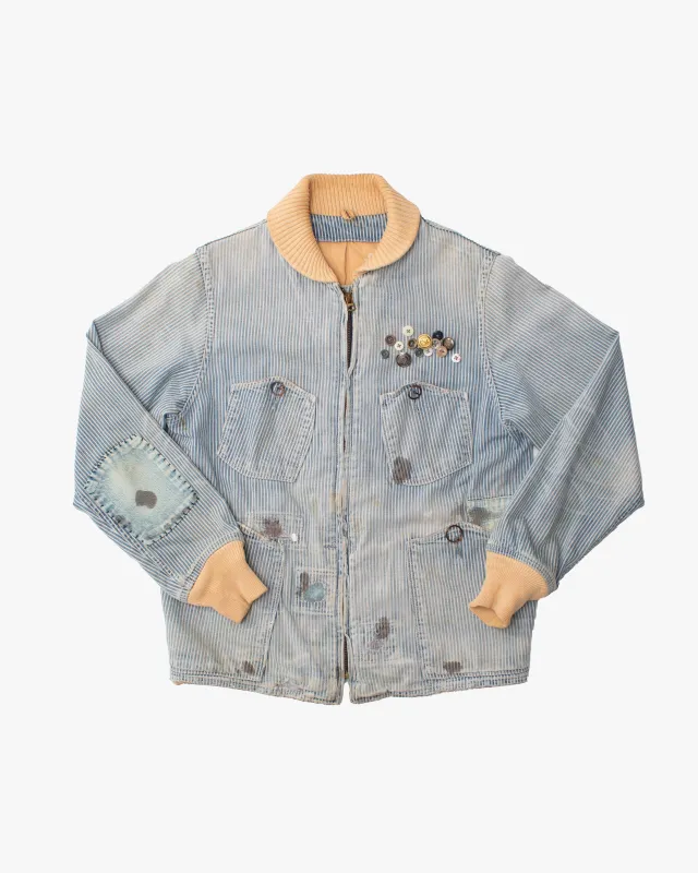 Japanese Repro Jacket, S, Kapital, Striped Light Wash Denim sold by Kiriko