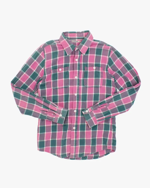 Japanese Repro Shirt, Medium, Gaijin Made, Pink Teal Plaid sold by Kiriko