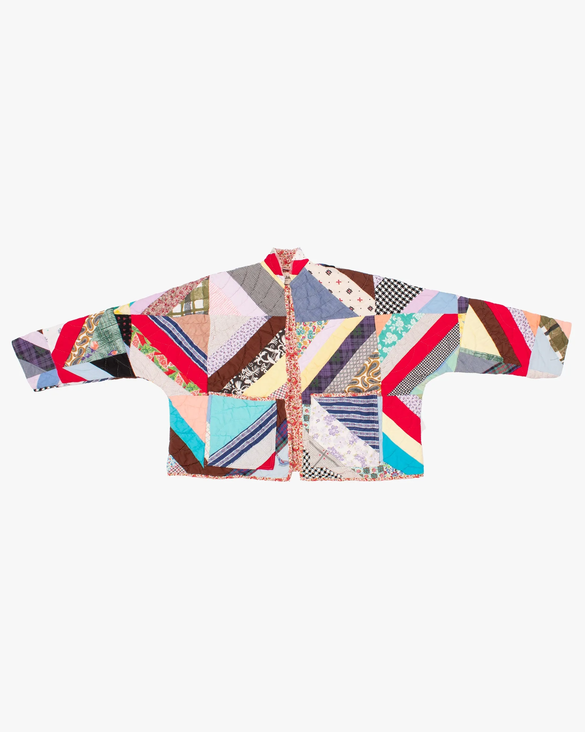 Stand-up Collar Haori Jacket, Quilted, Multicolor Floral with Paisley Lining sold by Kiriko