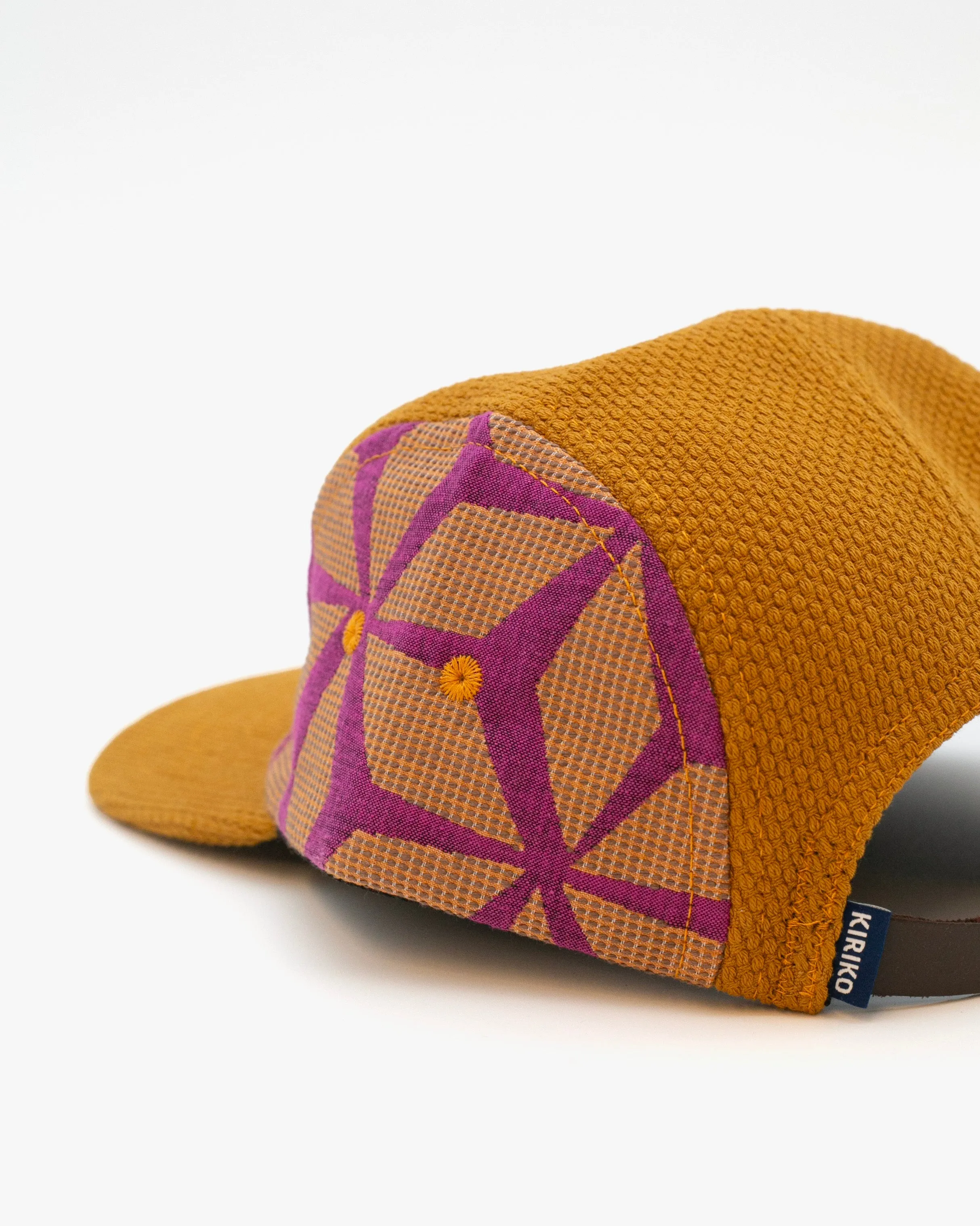 Kiriko Original Cap, 5-Panel, Two Tone, French Jacquard X Sashi-Ori, Mustard with Fuchsia Asanoha sold by Kiriko product image thumbnail 3