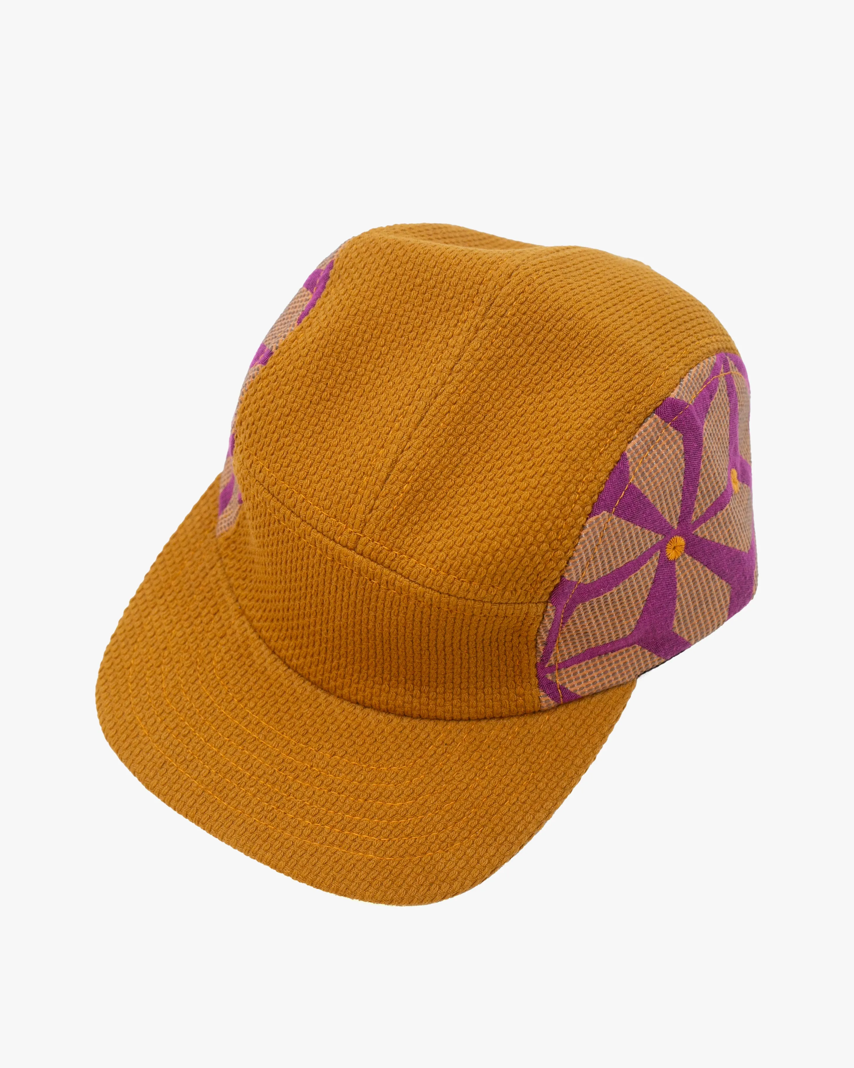 Kiriko Original Cap, 5-Panel, Two Tone, French Jacquard X Sashi-Ori, Mustard with Fuchsia Asanoha sold by Kiriko product image thumbnail 2