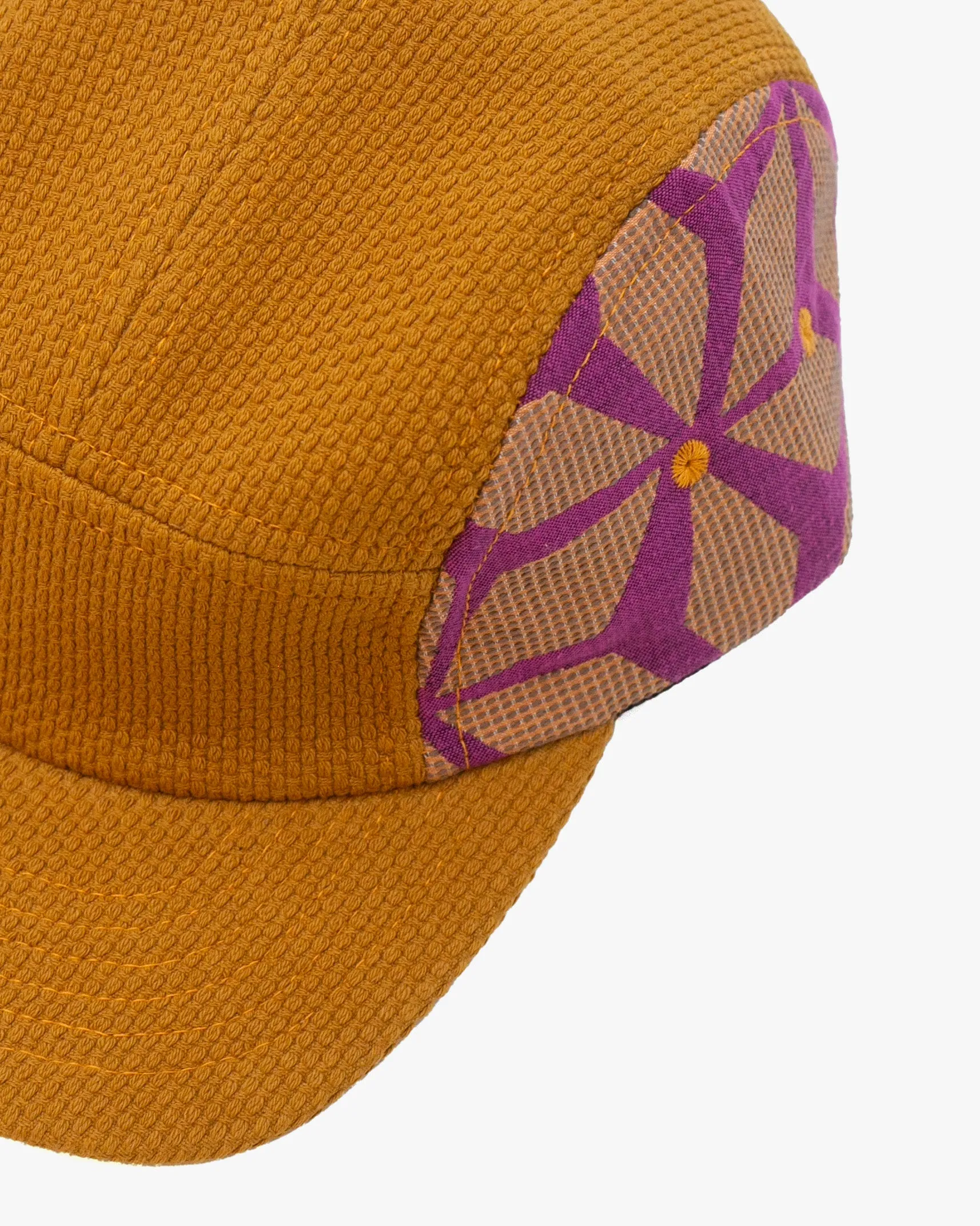 Kiriko Original Cap, 5-Panel, Two Tone, French Jacquard X Sashi-Ori, Mustard with Fuchsia Asanoha sold by Kiriko product image thumbnail 5