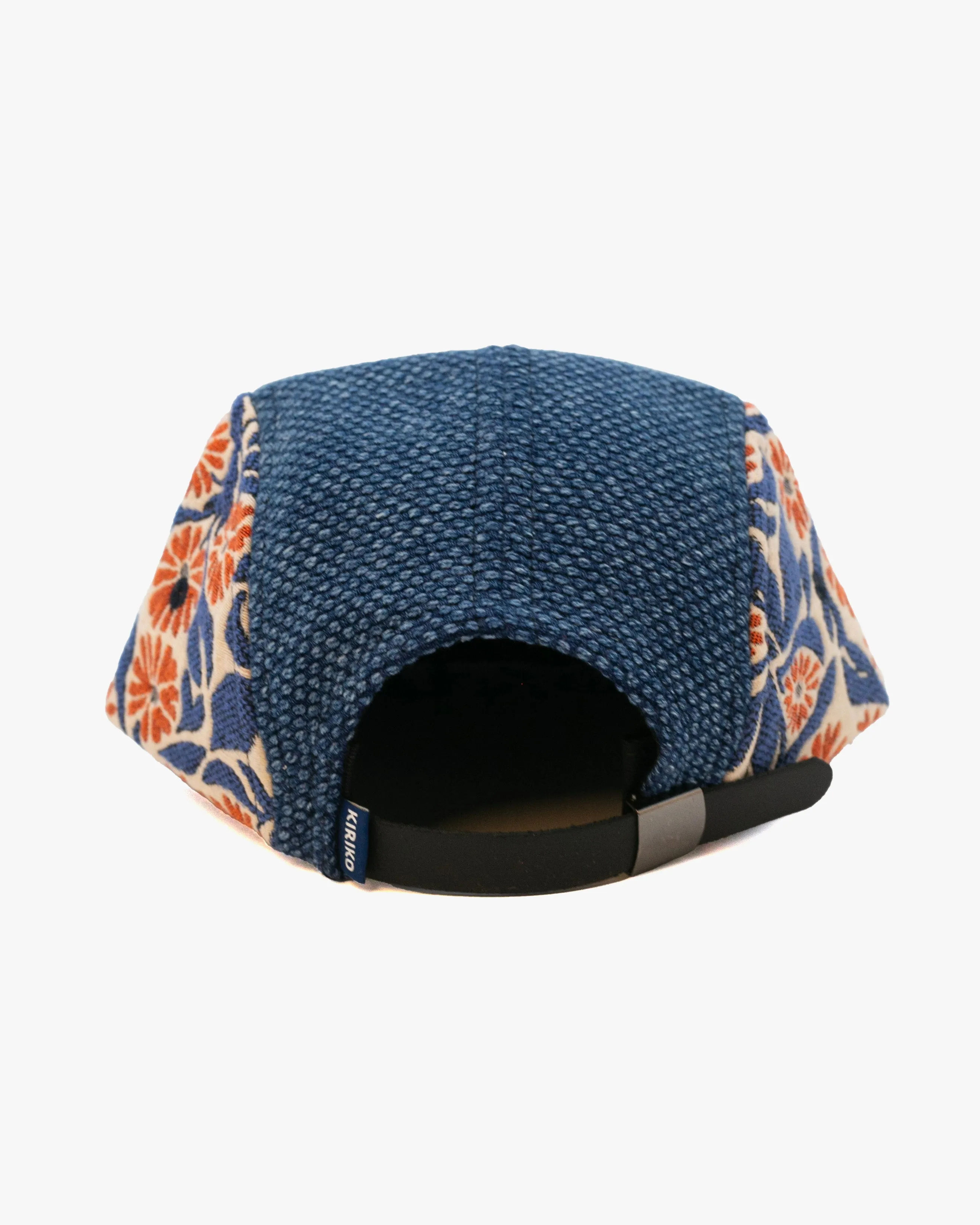 Kiriko Original Cap, 5-Panel, Two Tone, French Jacquard X Sashi-Ori, Wash Indigo with Orange Chrysanthemum sold by Kiriko product image thumbnail 4