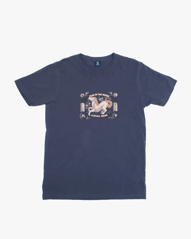 Kiriko Original Tee, 6 oz. Cotton, Navy with Year of the Horse made by Kiriko