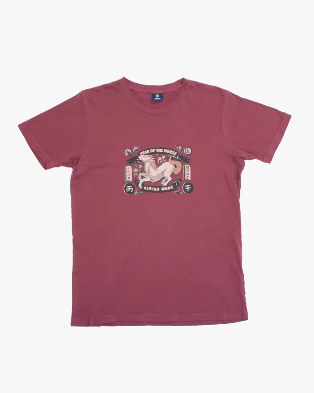 Kiriko Original Tee, 6 oz. Cotton, Pink with Year of the Horse sold by Kiriko