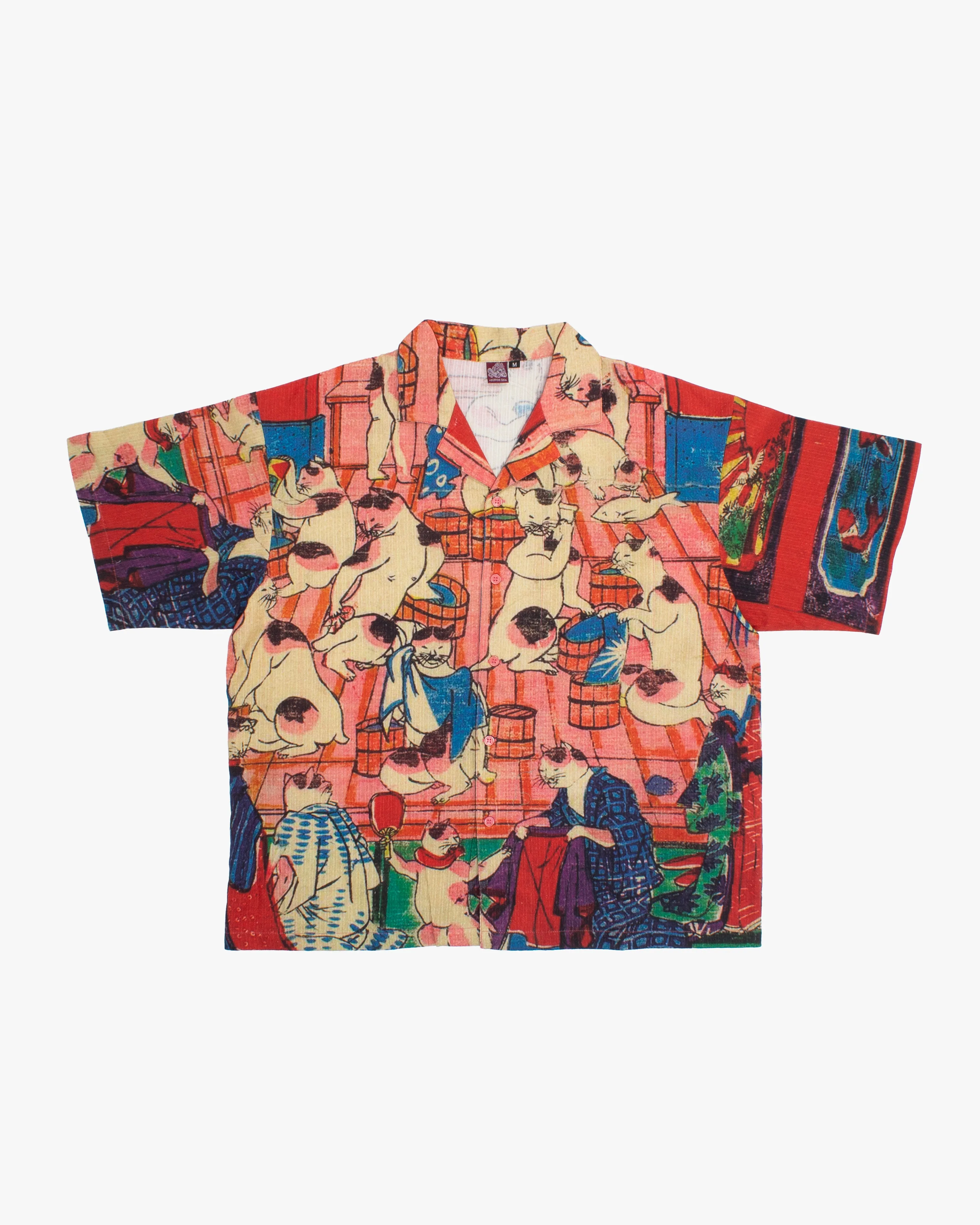 Wa-Modern Short Sleeve Button Up Shirt, PK Nekonoyu sold by Kiriko
