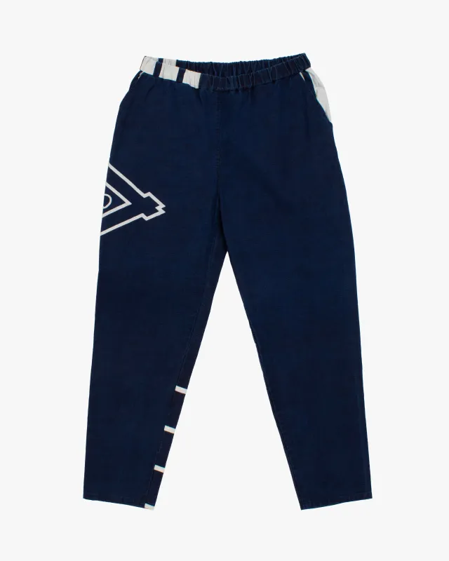 Modern Monpe Pants, Aizawa, Indigo with Hishi and Kakuji sold by Kiriko