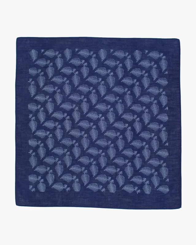Aizawa Lightweight Indigo Bandana, Dotted Leaves made by Kiriko