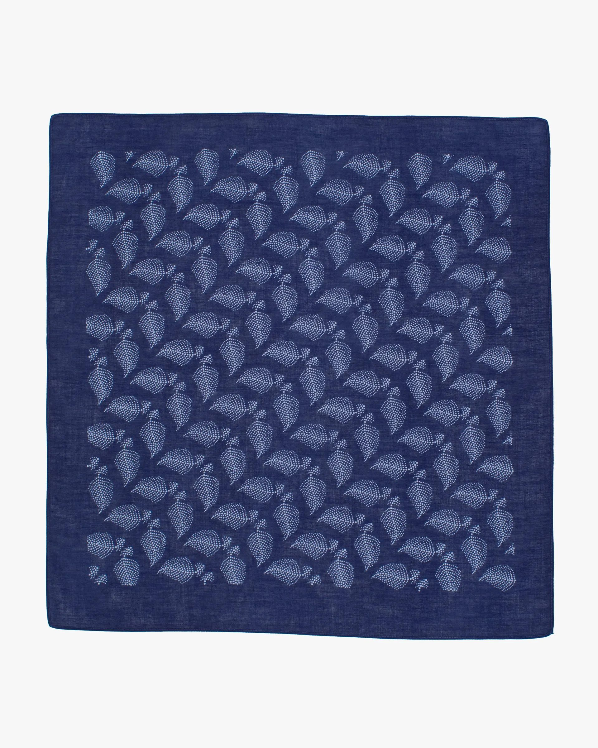 Aizawa Lightweight Indigo Bandana, Dotted Leaves sold by Kiriko