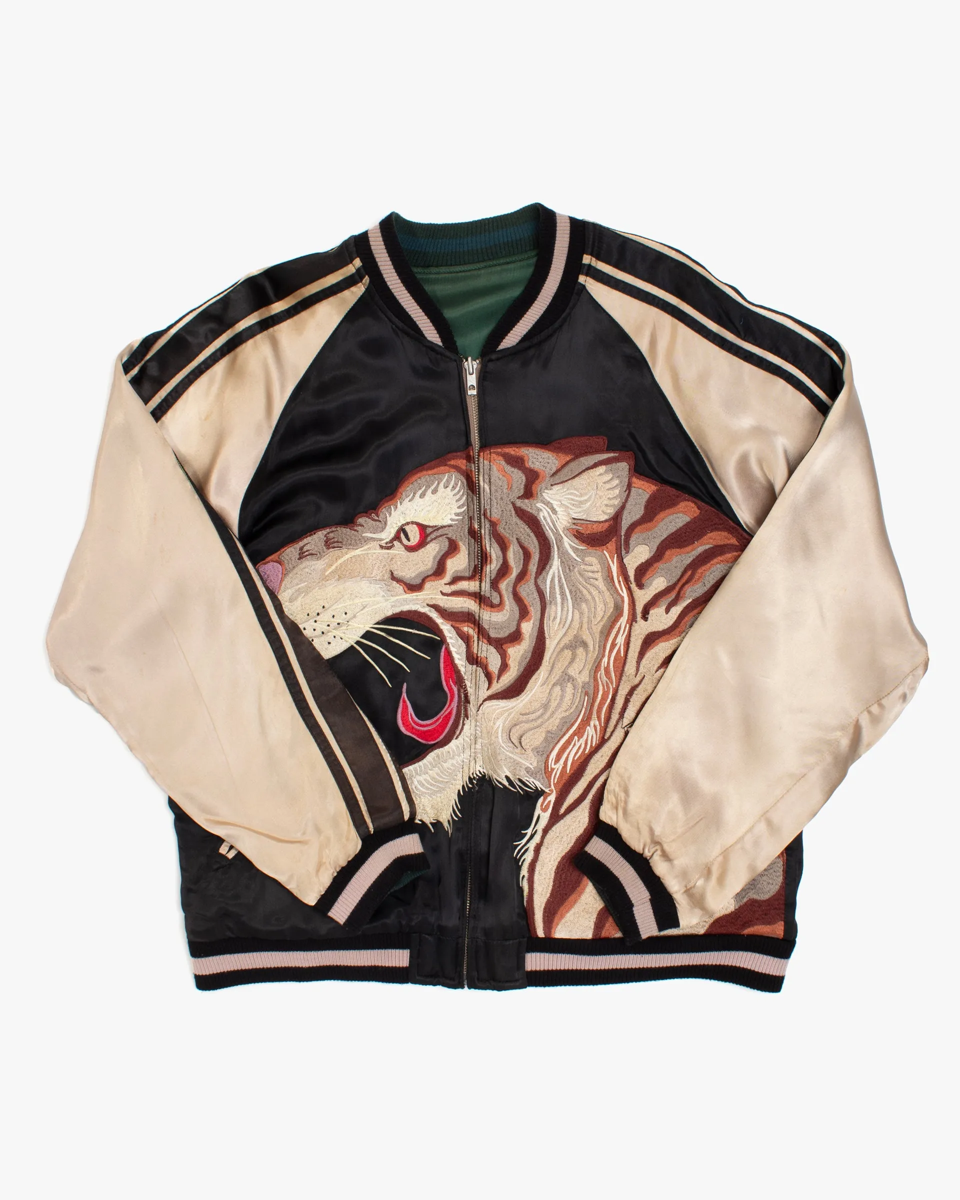 Japanese Repro Souvenir Jacket, M, Japanese Classic Script, Reversible Tiger Black and Green sold by Kiriko
