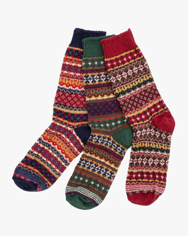 American Trench, Crew Socks, Cotton Fair Isle made by Kiriko