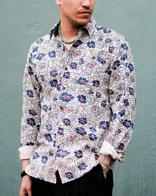 Kiriko Original Button-Up Shirt, Long Sleeve, Cream Tsubaki made by Kiriko