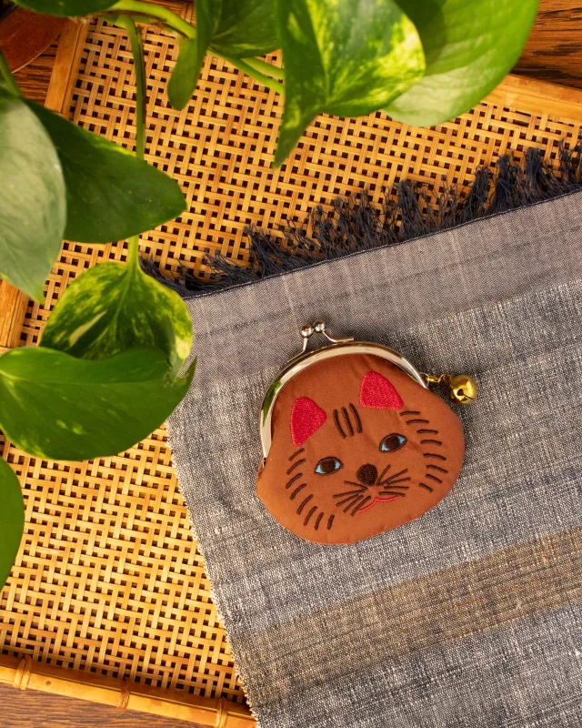 Wa Modern, Mini Coin Purse, Brown Neko made by Kiriko