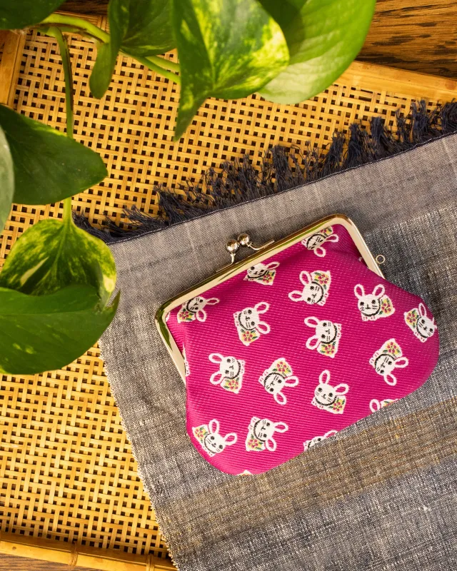 Wa Modern Clutch, Magenta with Usagi made by Kiriko