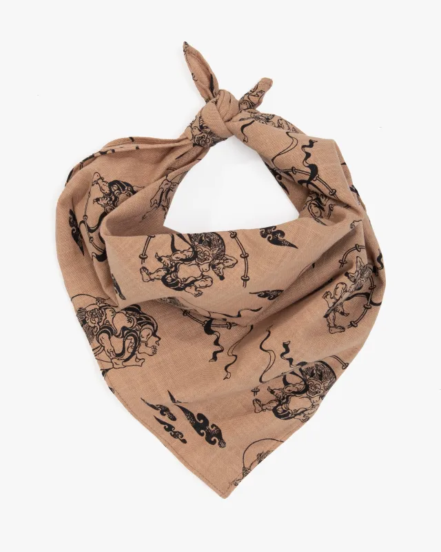 Kiriko Original Bandana, Classic, Fujin and Raijin, Tan made by Kiriko
