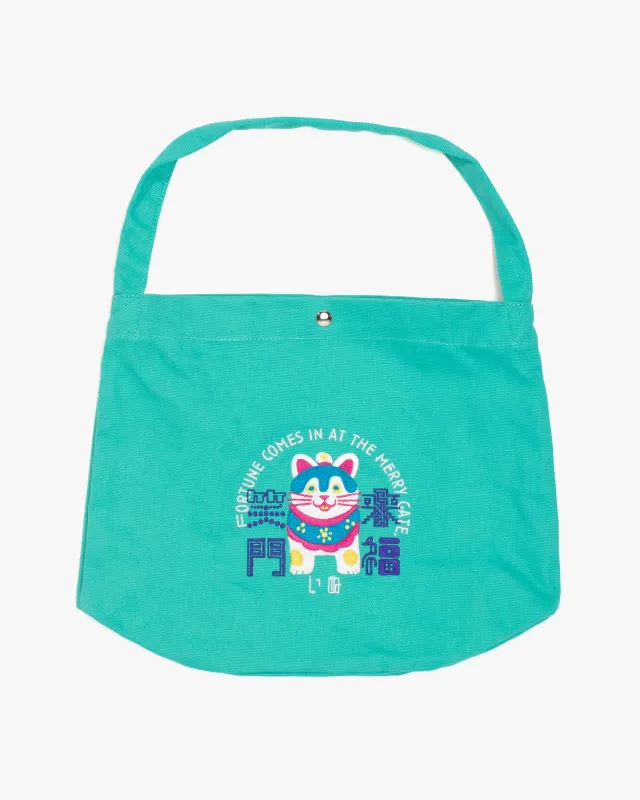 Wa Modern Tote, Teal Inuhariko made by Kiriko