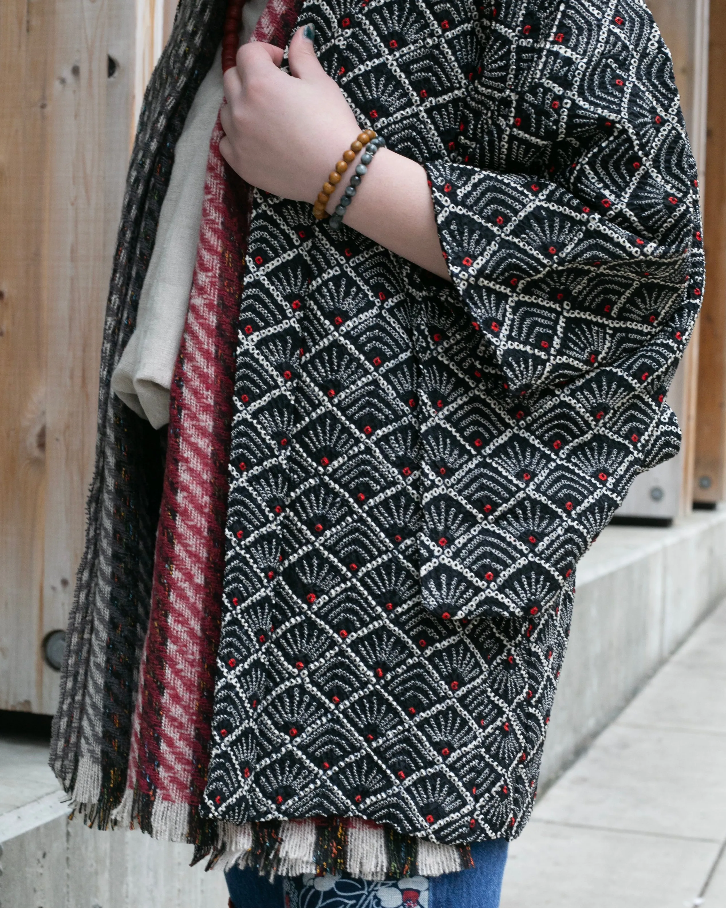 Vintage Haori Jacket, Full Shibori, Hanabishi, Black and Red sold by Kiriko product image thumbnail 3