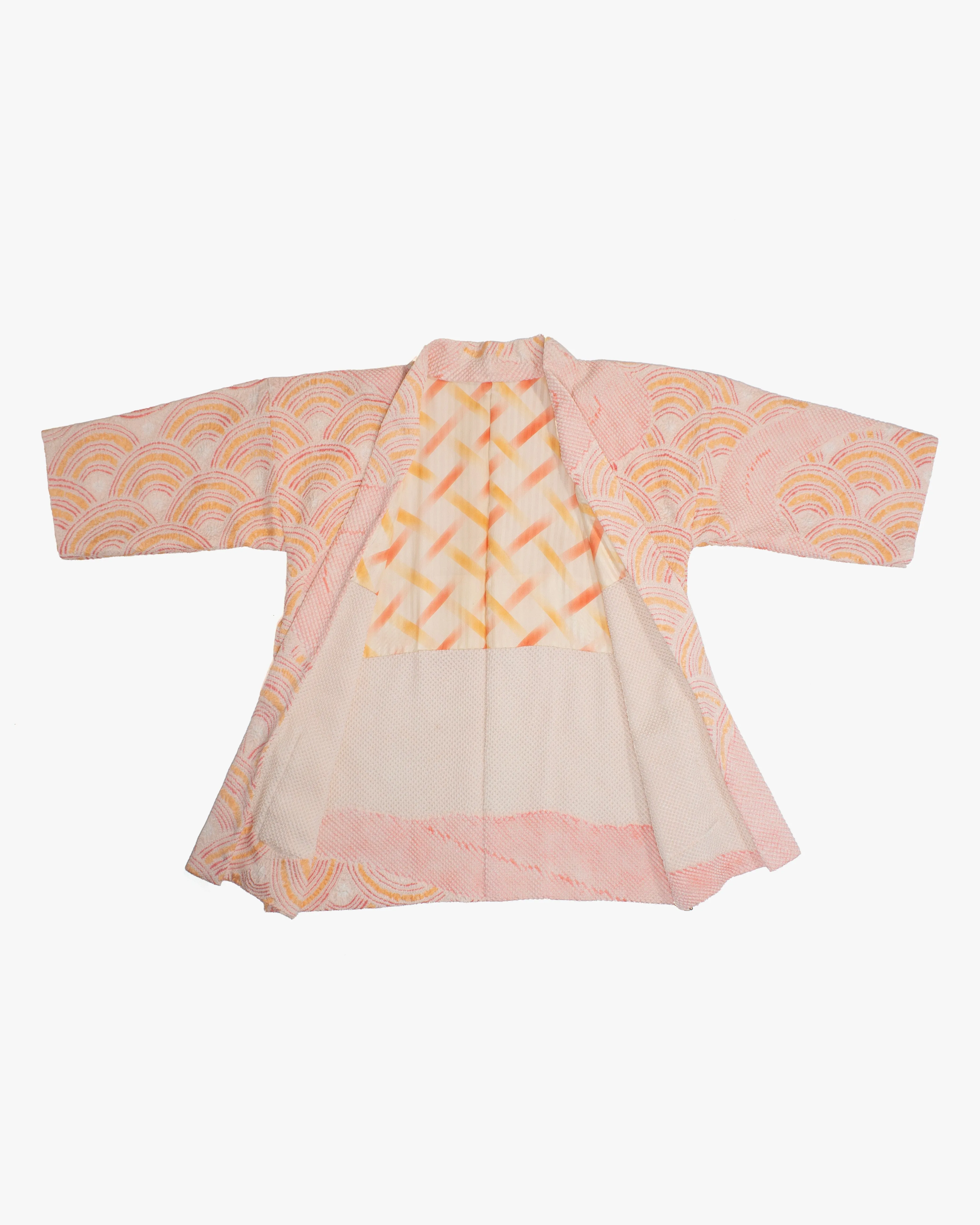 Kiriko Custom, Altered Haori Jacket, Full Shibori, Seigaiha, Light Pink and Orange sold by Kiriko product image thumbnail 2