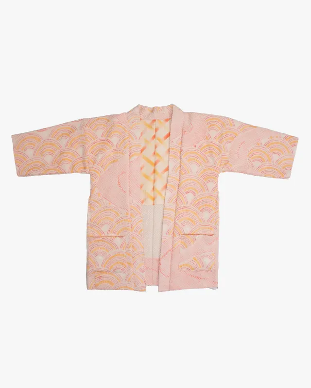 Kiriko Custom, Altered Haori Jacket, Full Shibori, Seigaiha, Light Pink and Orange made by Kiriko
