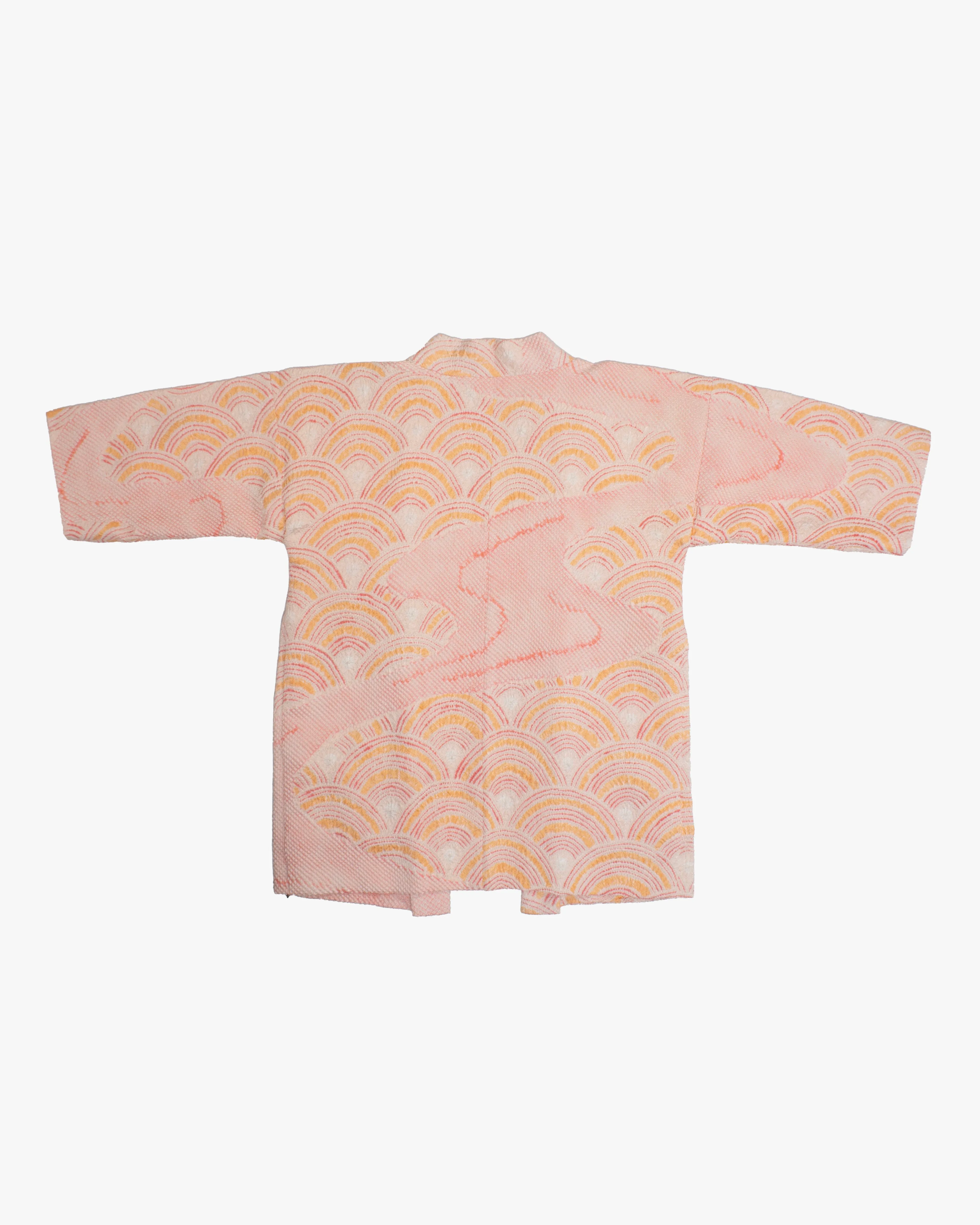 Kiriko Custom, Altered Haori Jacket, Full Shibori, Seigaiha, Light Pink and Orange sold by Kiriko product image thumbnail 4