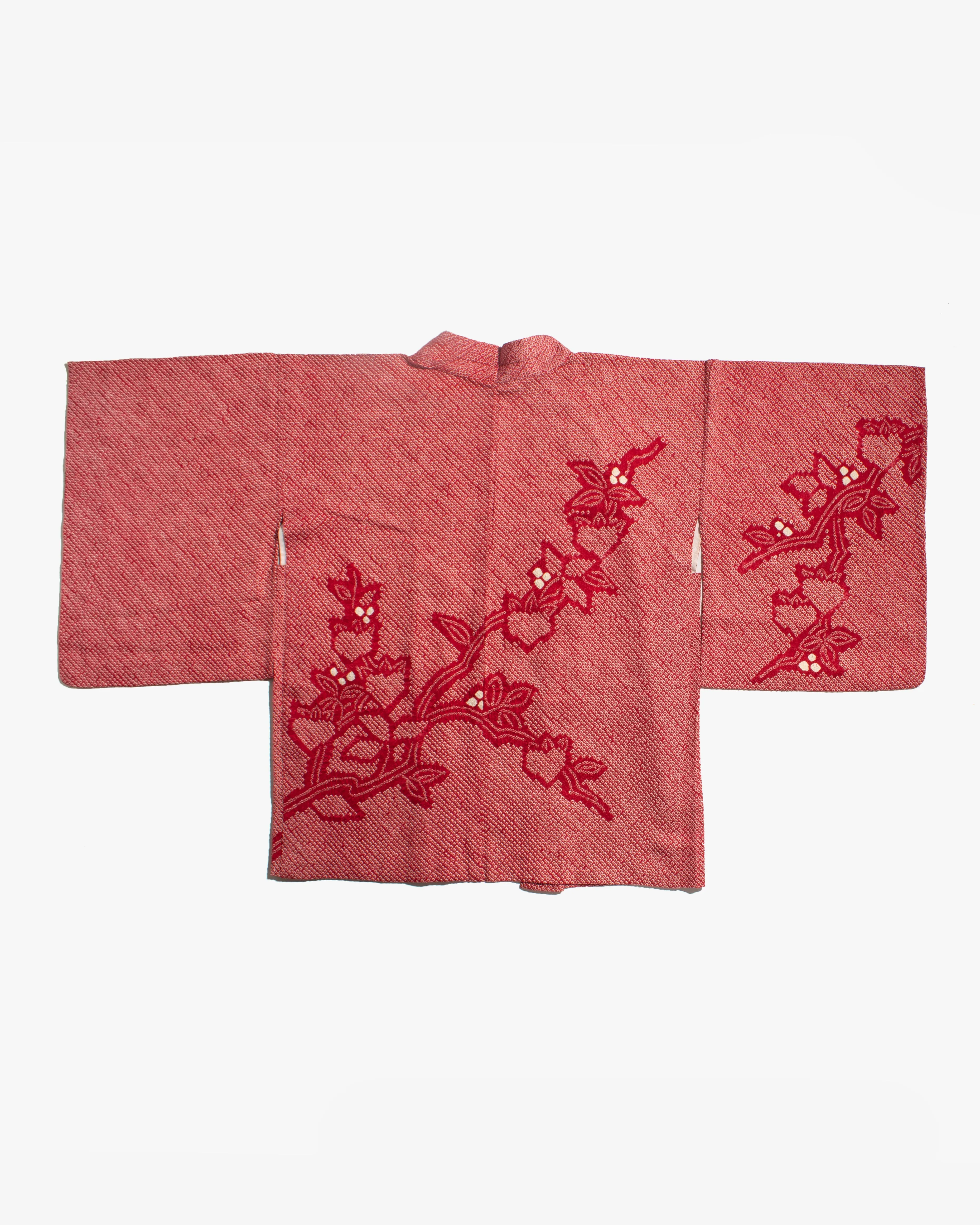 Vintage Haori Jacket, Full Shibori, Red with Floral sold by Kiriko product image thumbnail 3