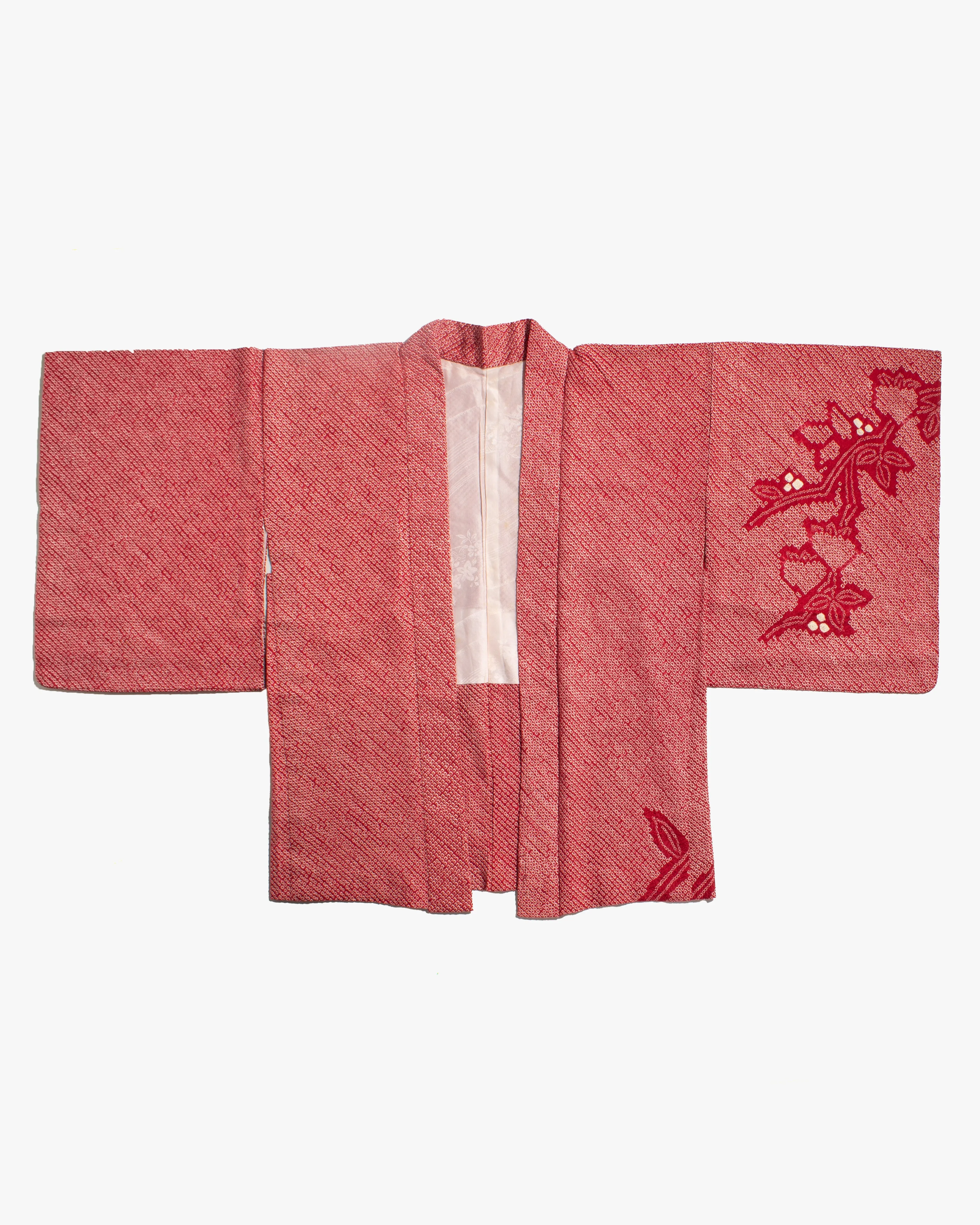 Vintage Haori Jacket, Full Shibori, Red with Floral sold by Kiriko