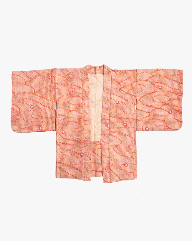 Vintage Haori Jacket, Full Shibori, Orange and Pink with Pattern made by Kiriko