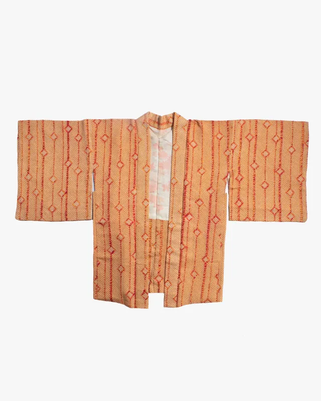 Vintage Haori Jacket, Full Shibori, Orange and Yellow with Pattern made by Kiriko