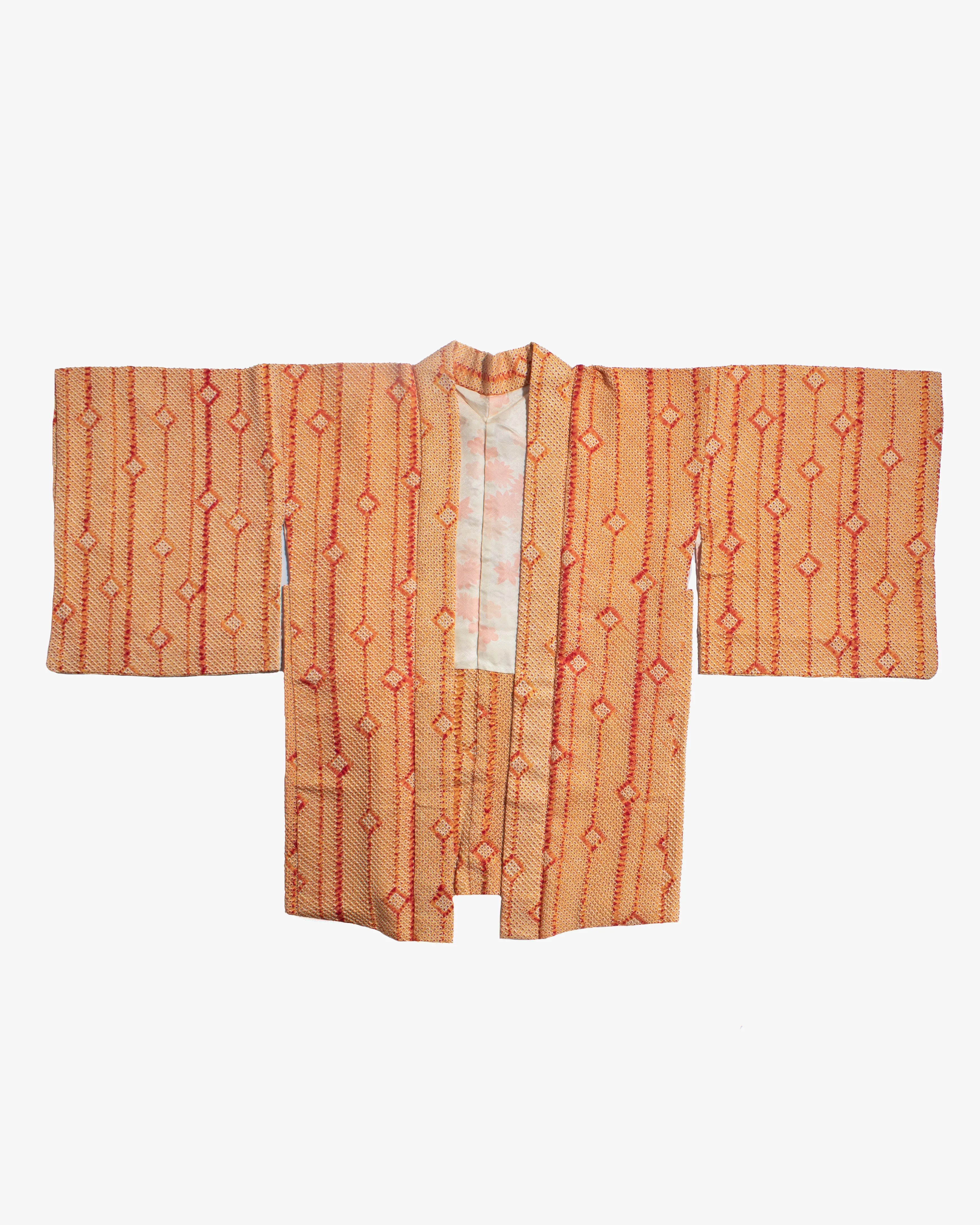 Vintage Haori Jacket, Full Shibori, Orange and Yellow with Pattern sold by Kiriko