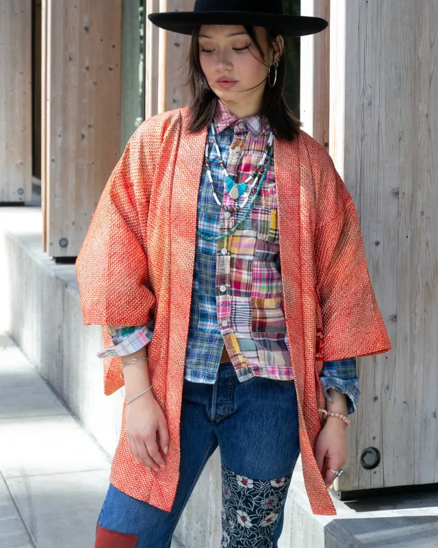 Vintage Haori Jacket, Full Shibori, Orange with Pattern made by Kiriko