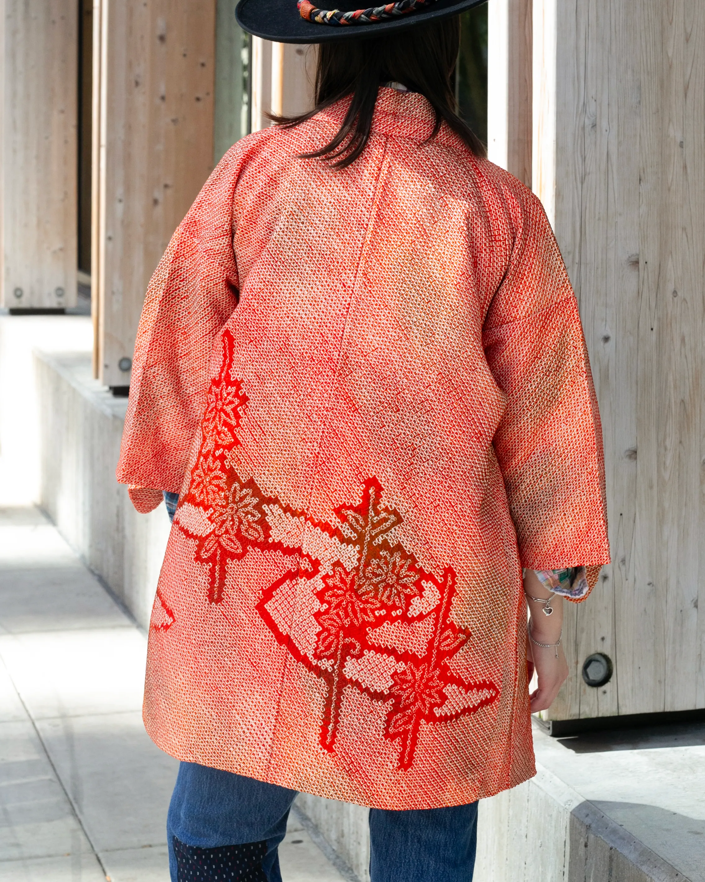 Vintage Haori Jacket, Full Shibori, Orange with Pattern sold by Kiriko product image thumbnail 2