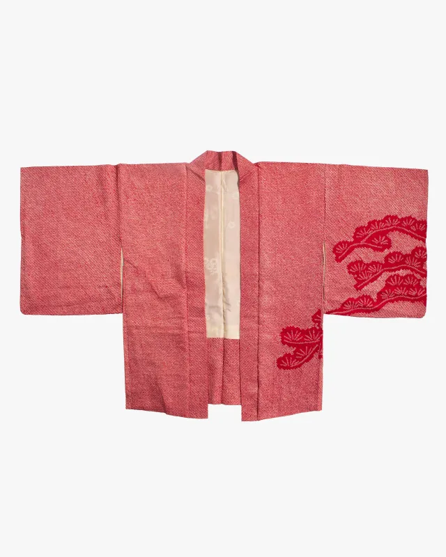Vintage Haori Jacket, Red with Floral Detail made by Kiriko