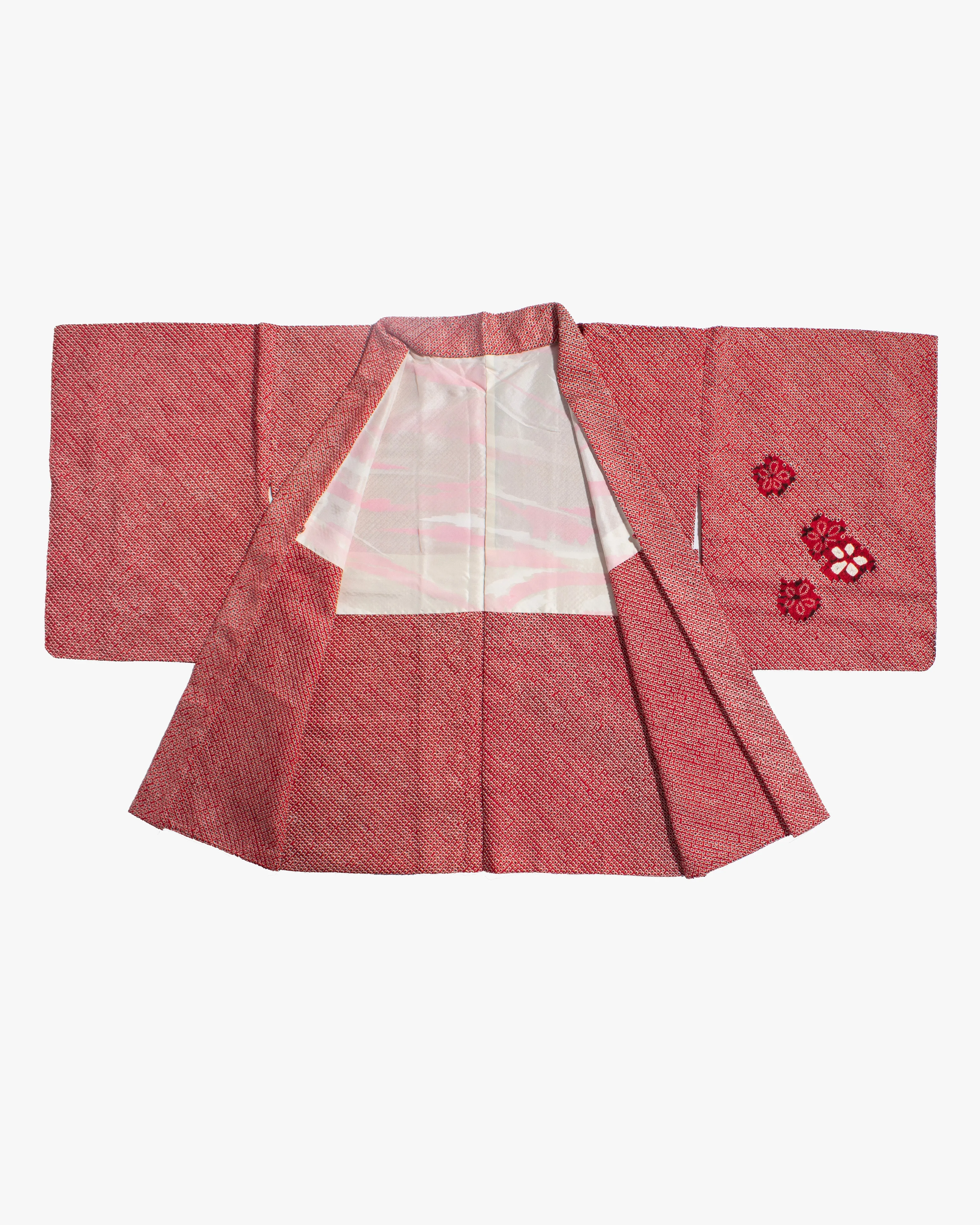 Vintage Haori Jacket, Full Shibori, Red with Floral sold by Kiriko product image thumbnail 3