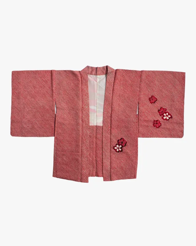 Vintage Haori Jacket, Full Shibori, Red with Floral made by Kiriko