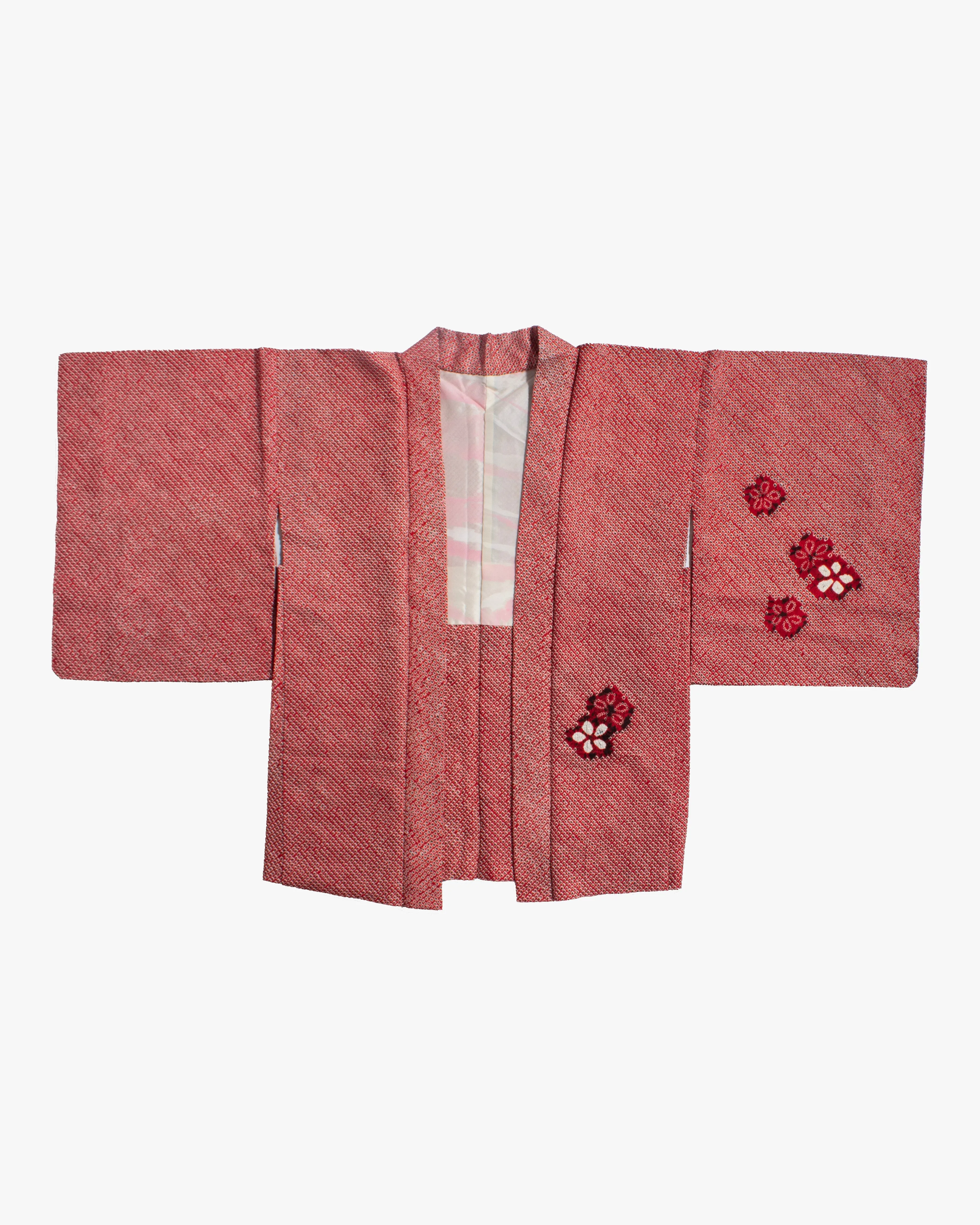 Vintage Haori Jacket, Full Shibori, Red with Floral sold by Kiriko
