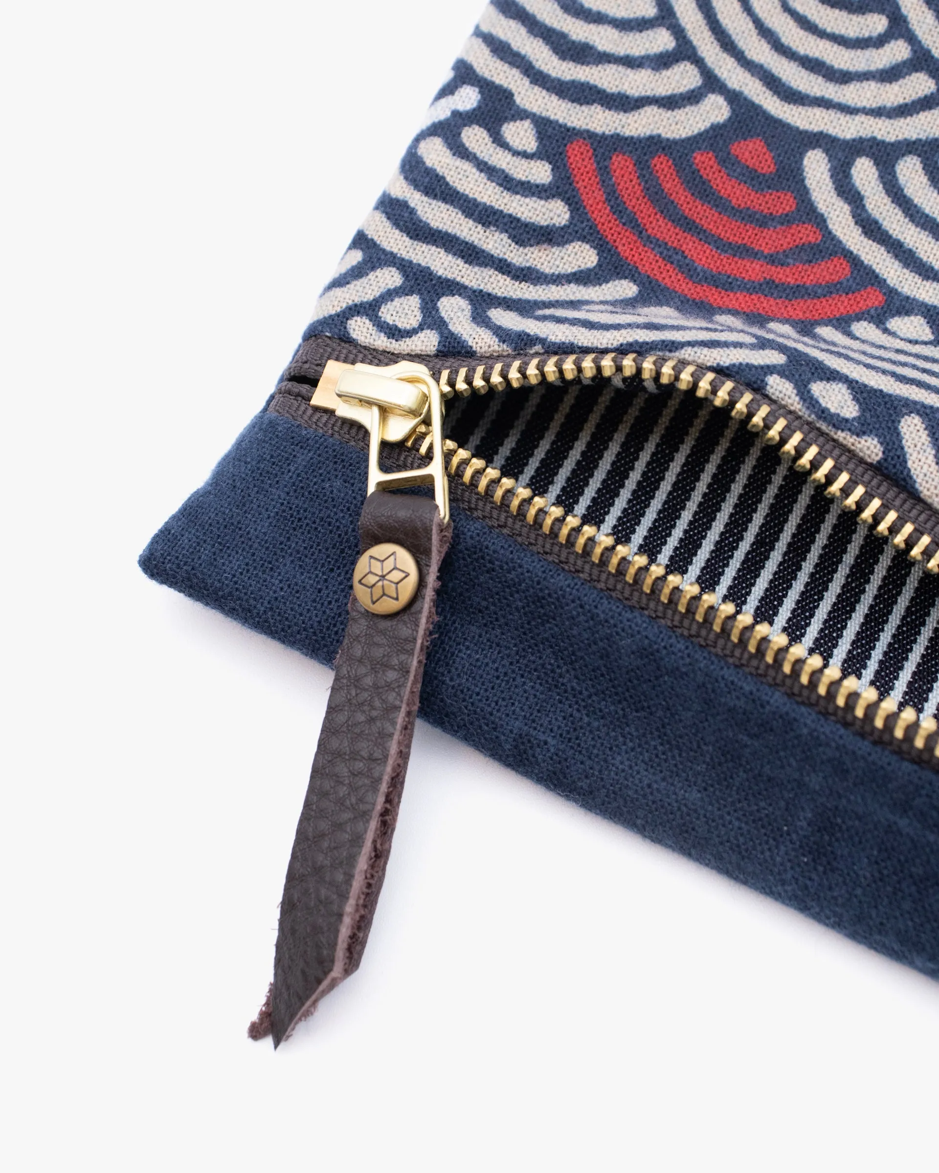 Kiriko Original Flat Medium Zipper Pouch, Two Tone Indigo Seigaiha with Red sold by Kiriko product image thumbnail 2