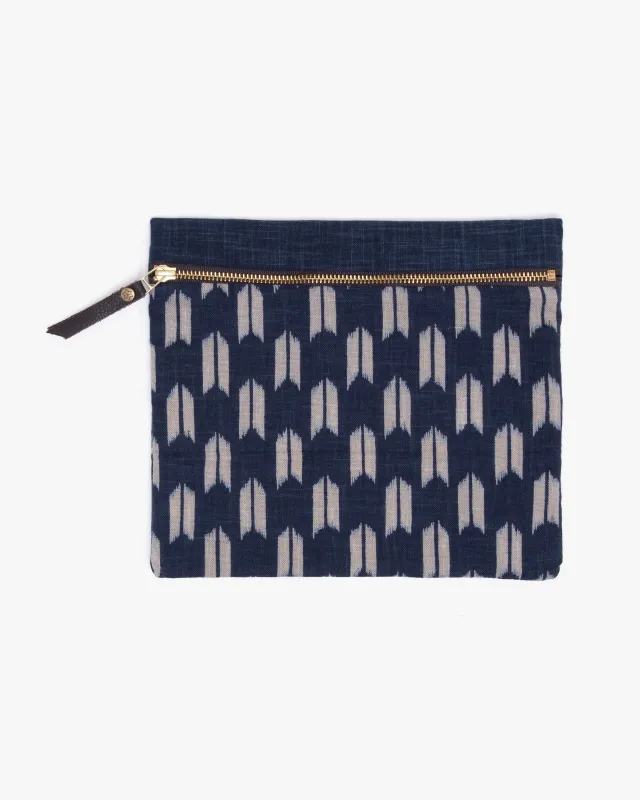 Original Flat Medium Zipper Pouch, Two Tone Indigo Yagasuri made by Kiriko