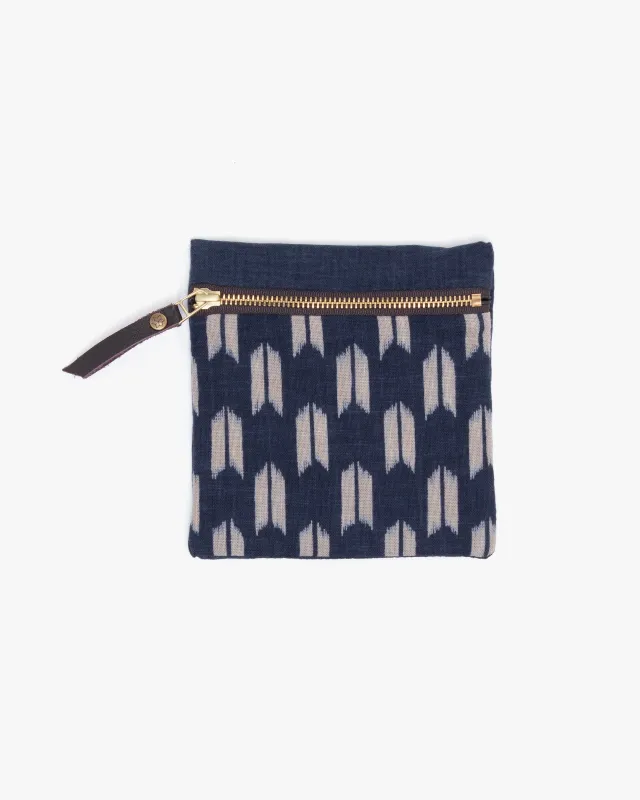 Kiriko Original Flat Small Zipper Pouch, Two Tone Indigo Yagasuri made by Kiriko