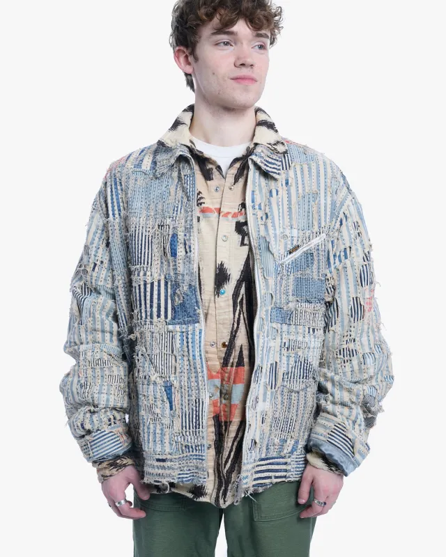 Japanese Repro Denim Jacket, XL, Kapital, Patched and Distressed White, Blue, and Red made by Kiriko