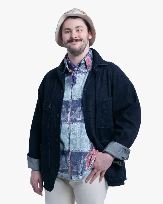 Japanese Repro Denim Chore Coat, XL, Kapital, Dark Wash with Metal Buttons made by Kiriko