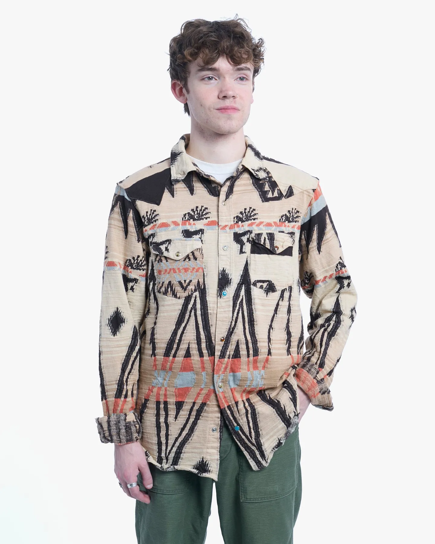 Japanese Repro Shirt, XL, Kapital, Cream with Geometric Details sold by Kiriko
