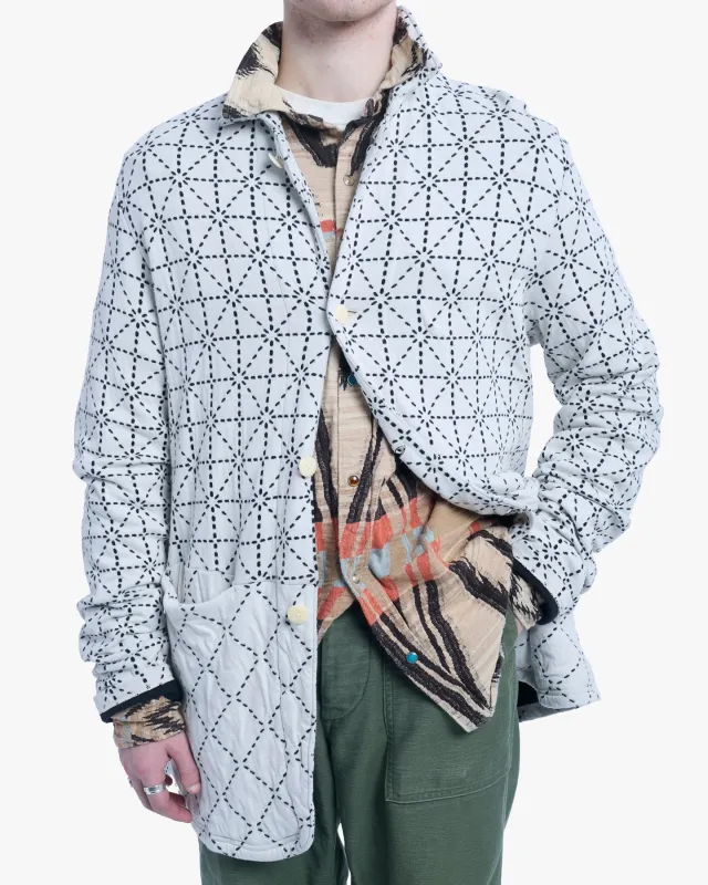 Japanese Repro Chore Coat, XL, Kapital, White with Black Geometric Pattern made by Kiriko