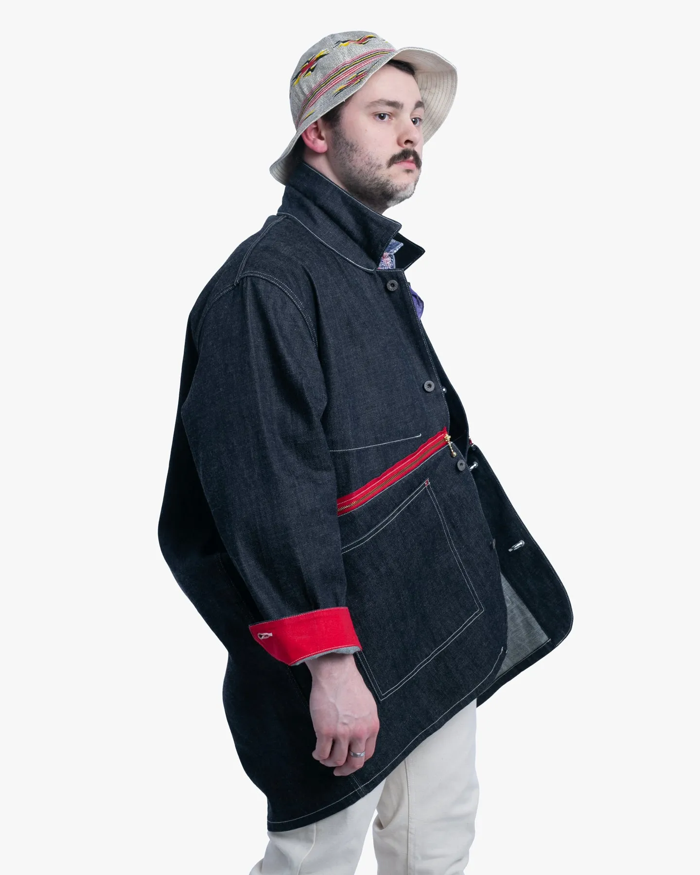Japanese Repro Denim Chore Coat, S, Kapital, Dark Wash with Zipper and Red Accents sold by Kiriko product image thumbnail 2