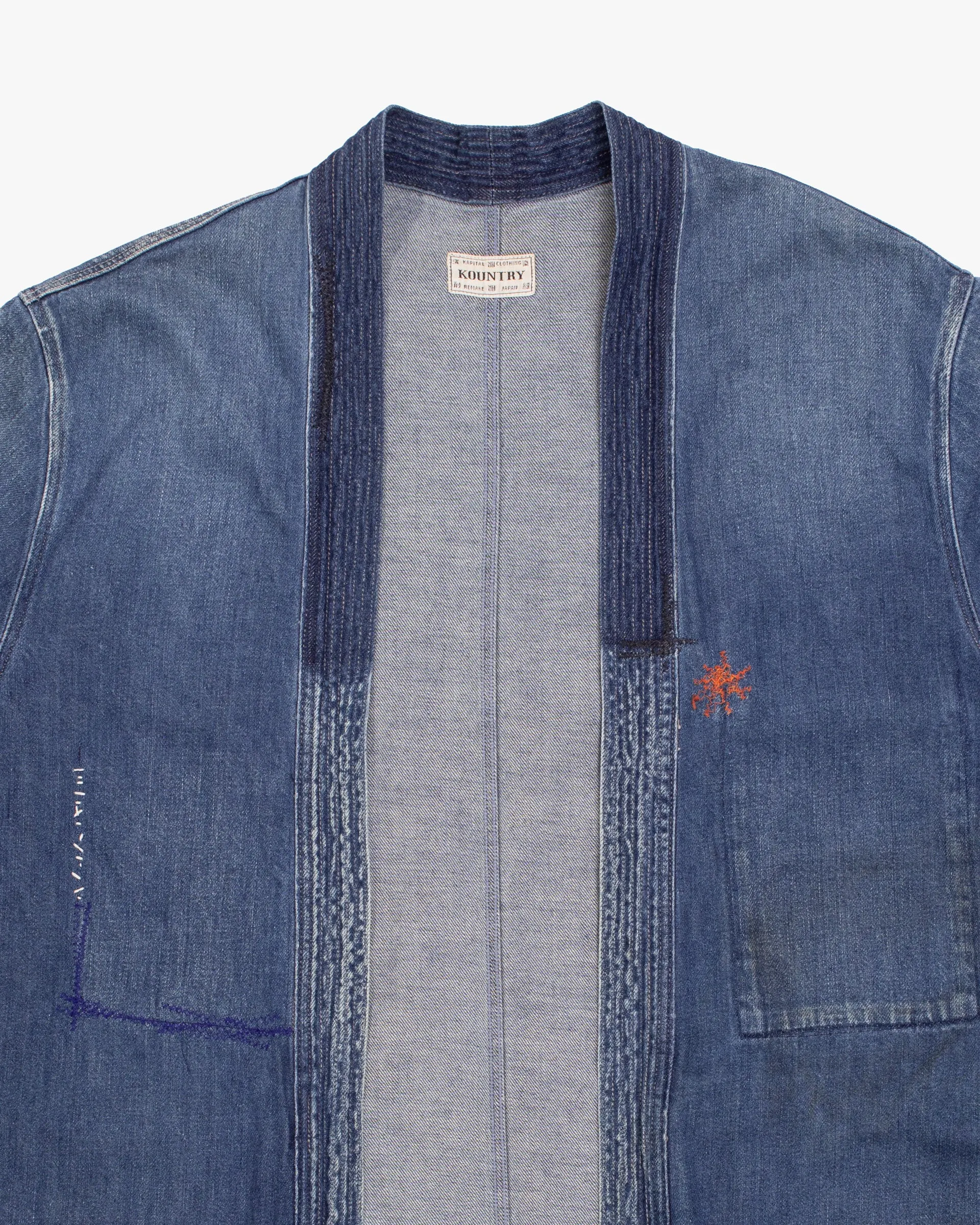Japanese Repro Denim Robe, M, Kapital, Medium Wash with Multicolor Stitched Details sold by Kiriko product image thumbnail 2