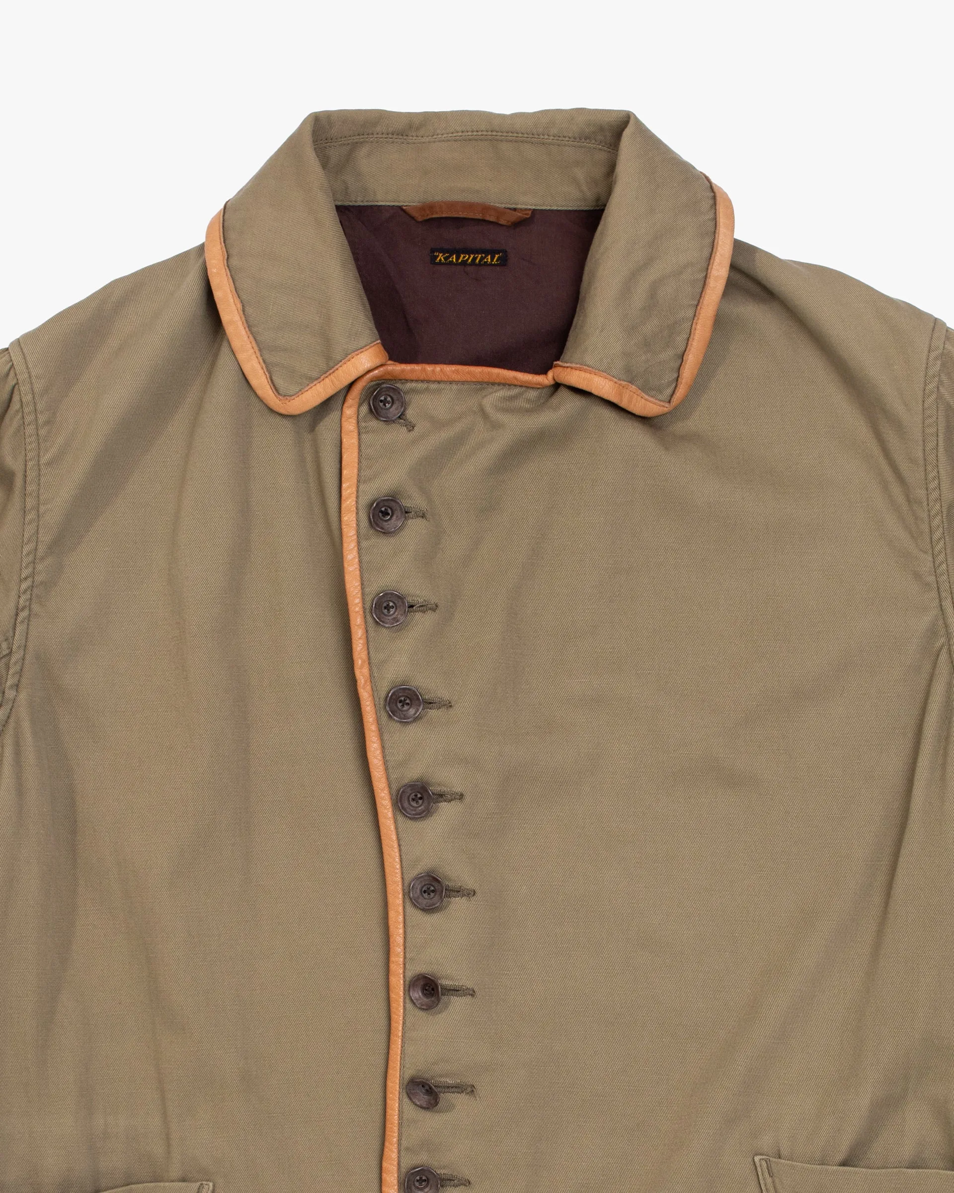 Japanese Repro Jacket, S, Kapital, Khaki with Light Brown Cord Trim sold by Kiriko product image thumbnail 2
