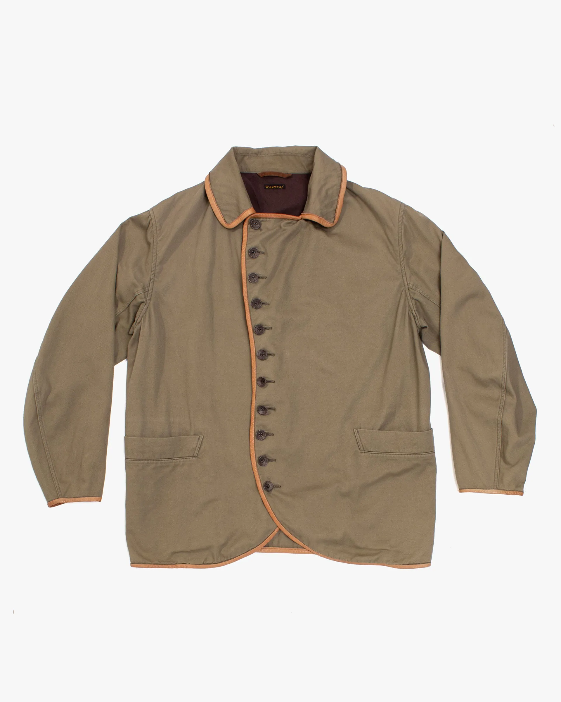 Japanese Repro Jacket, S, Kapital, Khaki with Light Brown Cord Trim sold by Kiriko