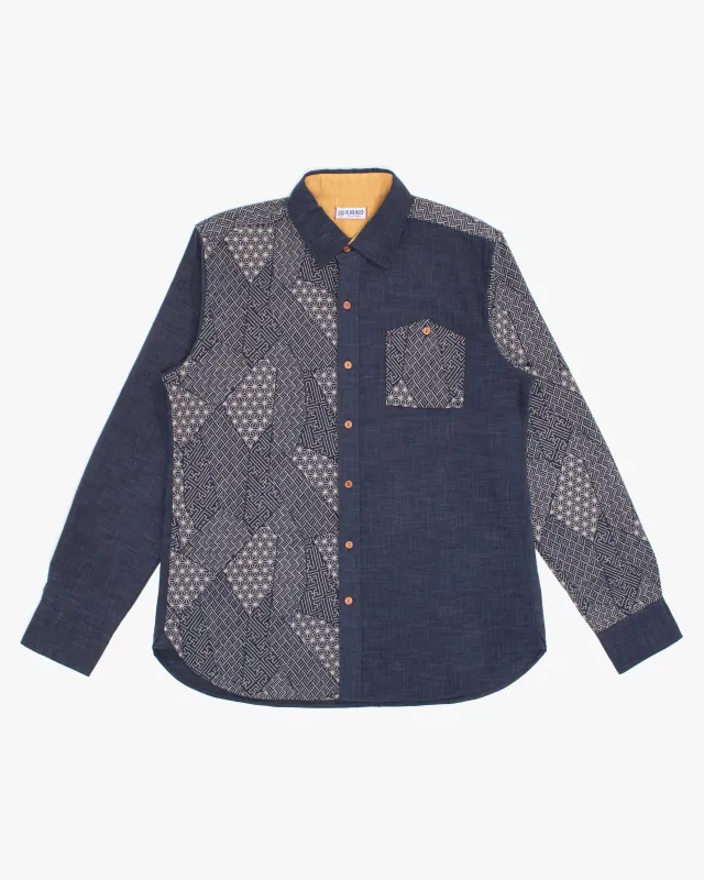 Kiriko Original Button-Up Shirt, Long Sleeve, Indigo Split Small Multi made by Kiriko