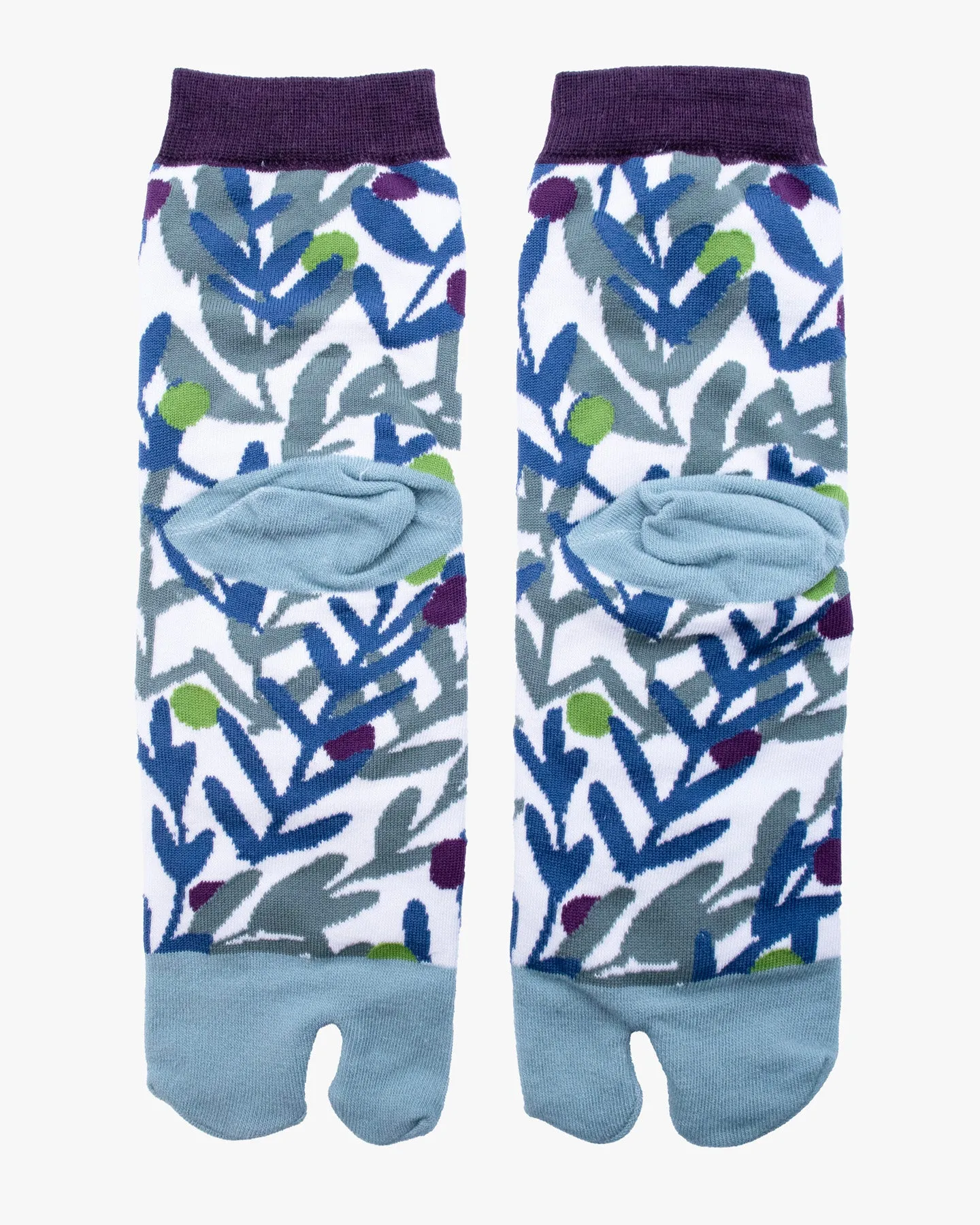 Kurochiku, Tabi Socks, Crew, White with Blue and Teal Leaves (S/M) sold by Kiriko product image thumbnail 3