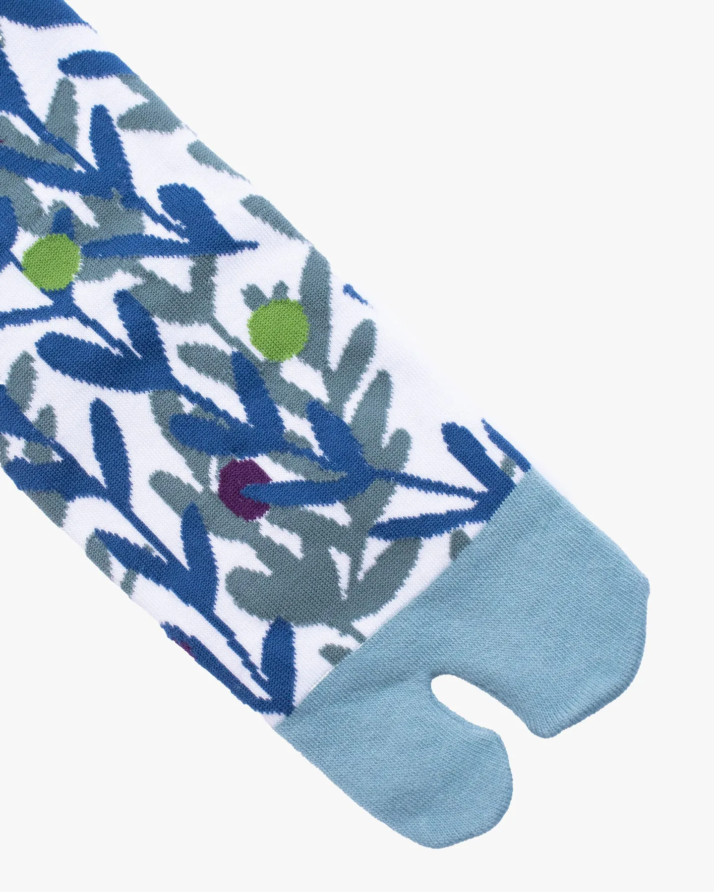 Kurochiku, Tabi Socks, Crew, White with Blue and Teal Leaves (S/M) sold by Kiriko product image thumbnail 2