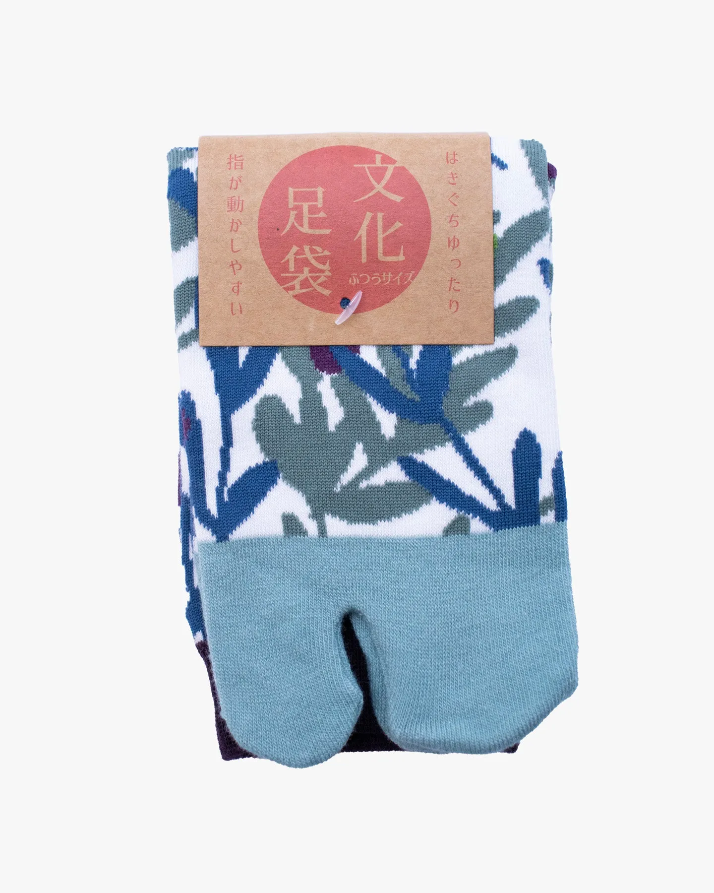 Kurochiku, Tabi Socks, Crew, White with Blue and Teal Leaves (S/M) sold by Kiriko product image thumbnail 4
